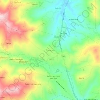 Mappa topografica Piancarani, altitudine, rilievo