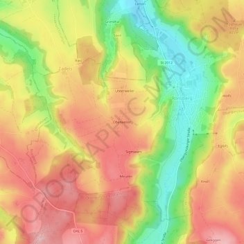 Mappa topografica Oberweiler, altitudine, rilievo