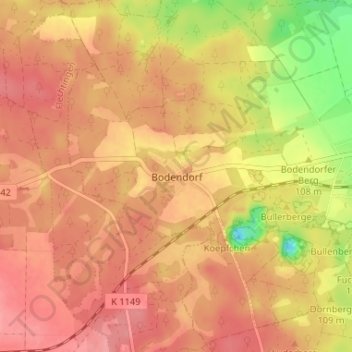 Mappa topografica Bodendorf, altitudine, rilievo