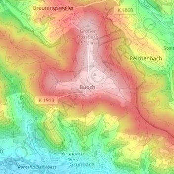 Mappa topografica Buoch, altitudine, rilievo