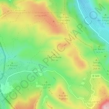 Mappa topografica la Crémade, altitudine, rilievo