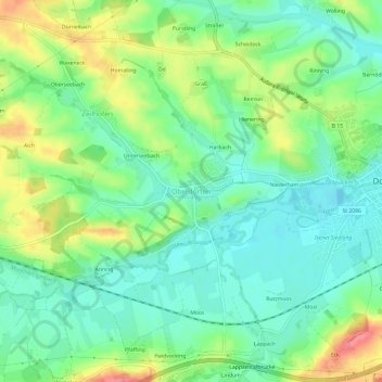 Mappa topografica Oberdorfen, altitudine, rilievo