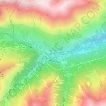 Mappa topografica Le Plan, altitudine, rilievo