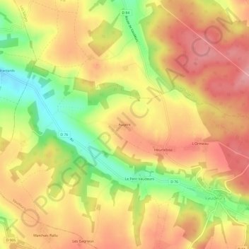 Mappa topografica Augère, altitudine, rilievo