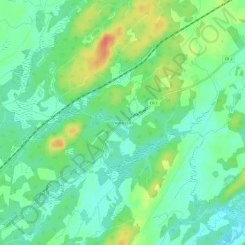 Mappa topografica Waterton, altitudine, rilievo