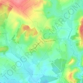 Mappa topografica Pusy, altitudine, rilievo
