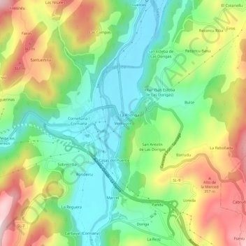 Mappa topografica Verdugos, altitudine, rilievo