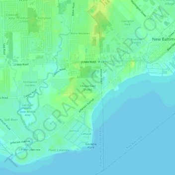 Mappa topografica Chesterfield Shores, altitudine, rilievo