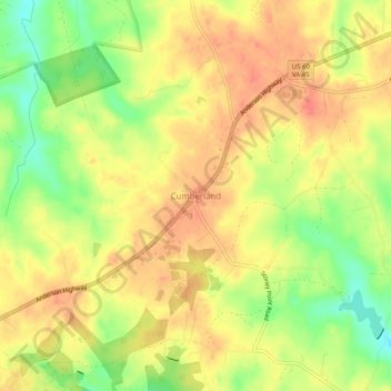 Mappa topografica Cumberland, altitudine, rilievo