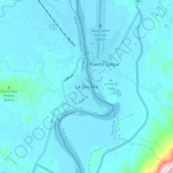 Mappa topografica La Dorada, altitudine, rilievo
