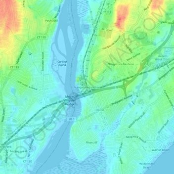 Mappa topografica Naugatuck Junction, altitudine, rilievo
