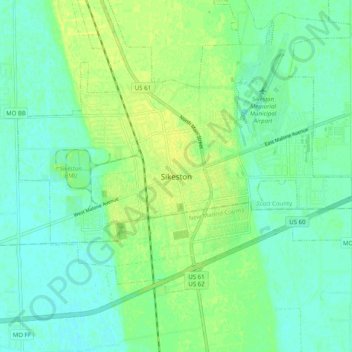 Mappa topografica Sikeston, altitudine, rilievo