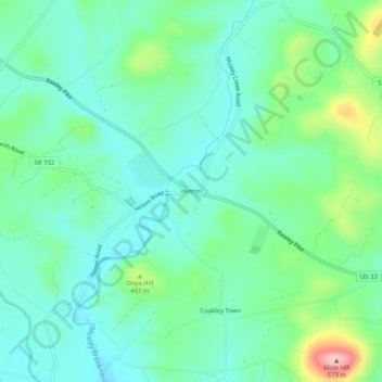 Mappa topografica Hinton, altitudine, rilievo
