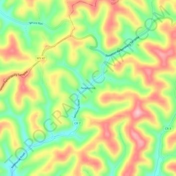 Mappa topografica Newberne, altitudine, rilievo