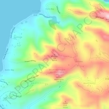 Mappa topografica Prospect Hill, altitudine, rilievo