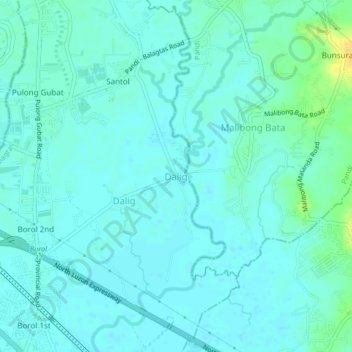Mappa topografica Dalig, altitudine, rilievo
