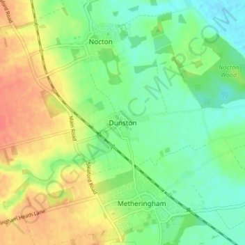 Mappa topografica Dunston, altitudine, rilievo