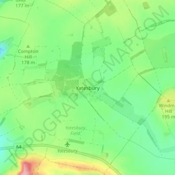 Mappa topografica Yatesbury, altitudine, rilievo