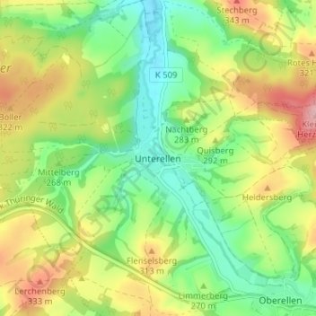 Mappa topografica Unterellen, altitudine, rilievo