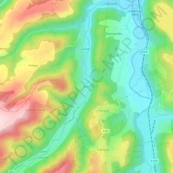 Mappa topografica Terret, altitudine, rilievo