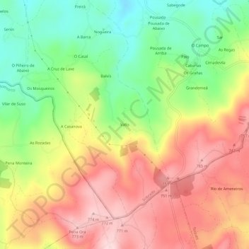 Mappa topografica Vallo, altitudine, rilievo