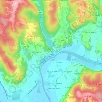 Mappa topografica Le Pouget, altitudine, rilievo