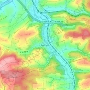 Mappa topografica Reihen, altitudine, rilievo