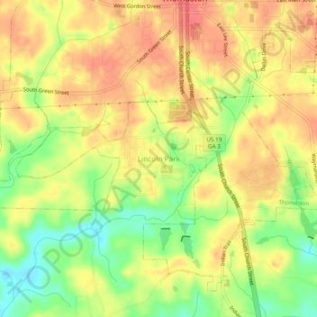 Mappa topografica Lincoln Park, altitudine, rilievo