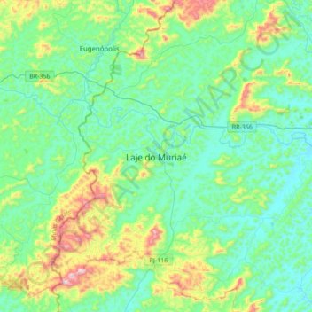 Mappa topografica Laje do Muriaé, altitudine, rilievo
