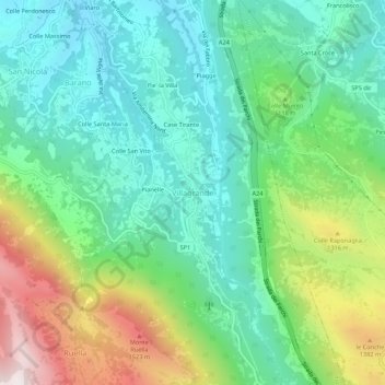 Mappa topografica Villagrande, altitudine, rilievo