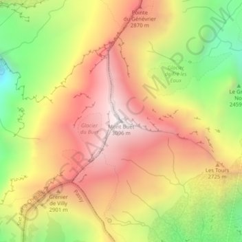 Mappa topografica Mont Buet, altitudine, rilievo