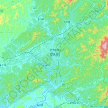 Mappa topografica 婺源县, altitudine, rilievo