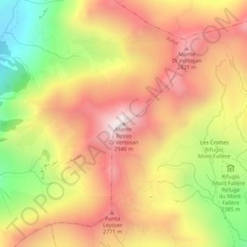Mappa topografica Monte Rosso Di Vertosan, altitudine, rilievo