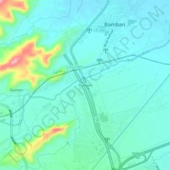 Mappa topografica Dungan, altitudine, rilievo