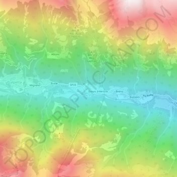 Mappa topografica Bonzo Superiore, altitudine, rilievo