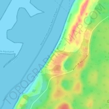 Mappa topografica Dune du Pilat, altitudine, rilievo
