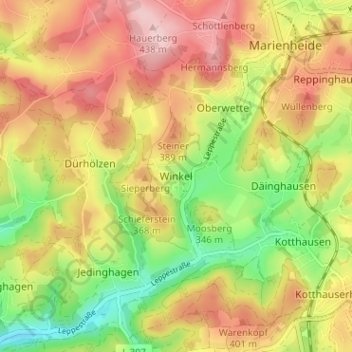 Mappa topografica Winkel, altitudine, rilievo