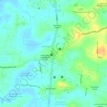 Mappa topografica vellangallur, altitudine, rilievo