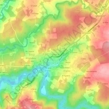 Mappa topografica O Sibio, altitudine, rilievo