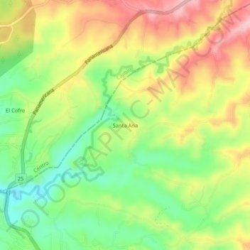 Mappa topografica Santa Ana, altitudine, rilievo