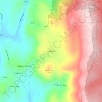 Mappa topografica Highland, altitudine, rilievo