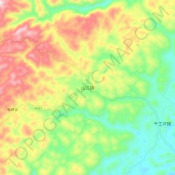 Mappa topografica 山江镇, altitudine, rilievo