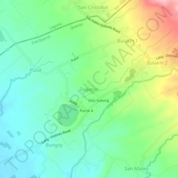 Mappa topografica Dagatan, altitudine, rilievo