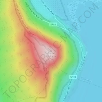 Mappa topografica Monte Fogliano, altitudine, rilievo