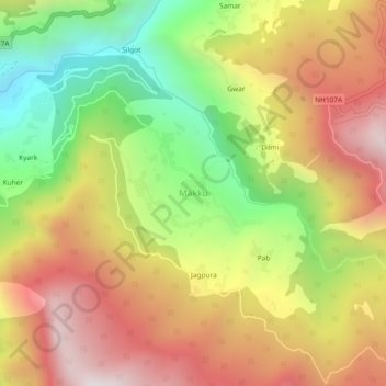 Mappa topografica Makku, altitudine, rilievo