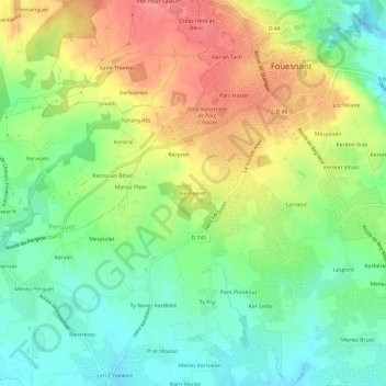 Mappa topografica Kernaeret, altitudine, rilievo