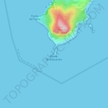 Mappa topografica Faro della Guardia, altitudine, rilievo