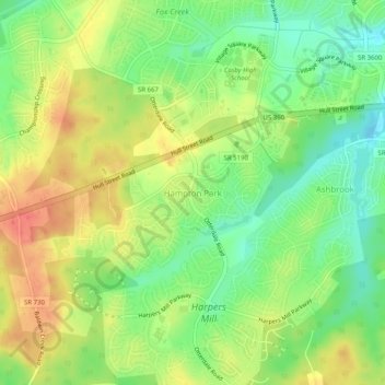 Mappa topografica Hampton Park, altitudine, rilievo