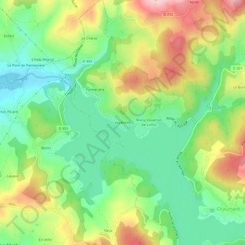Mappa topografica Vauminot, altitudine, rilievo