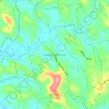 Mappa topografica Vadakkenirappu, altitudine, rilievo